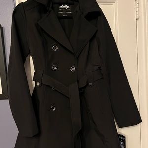 Sebby NWT black trench coat with hood, size L
